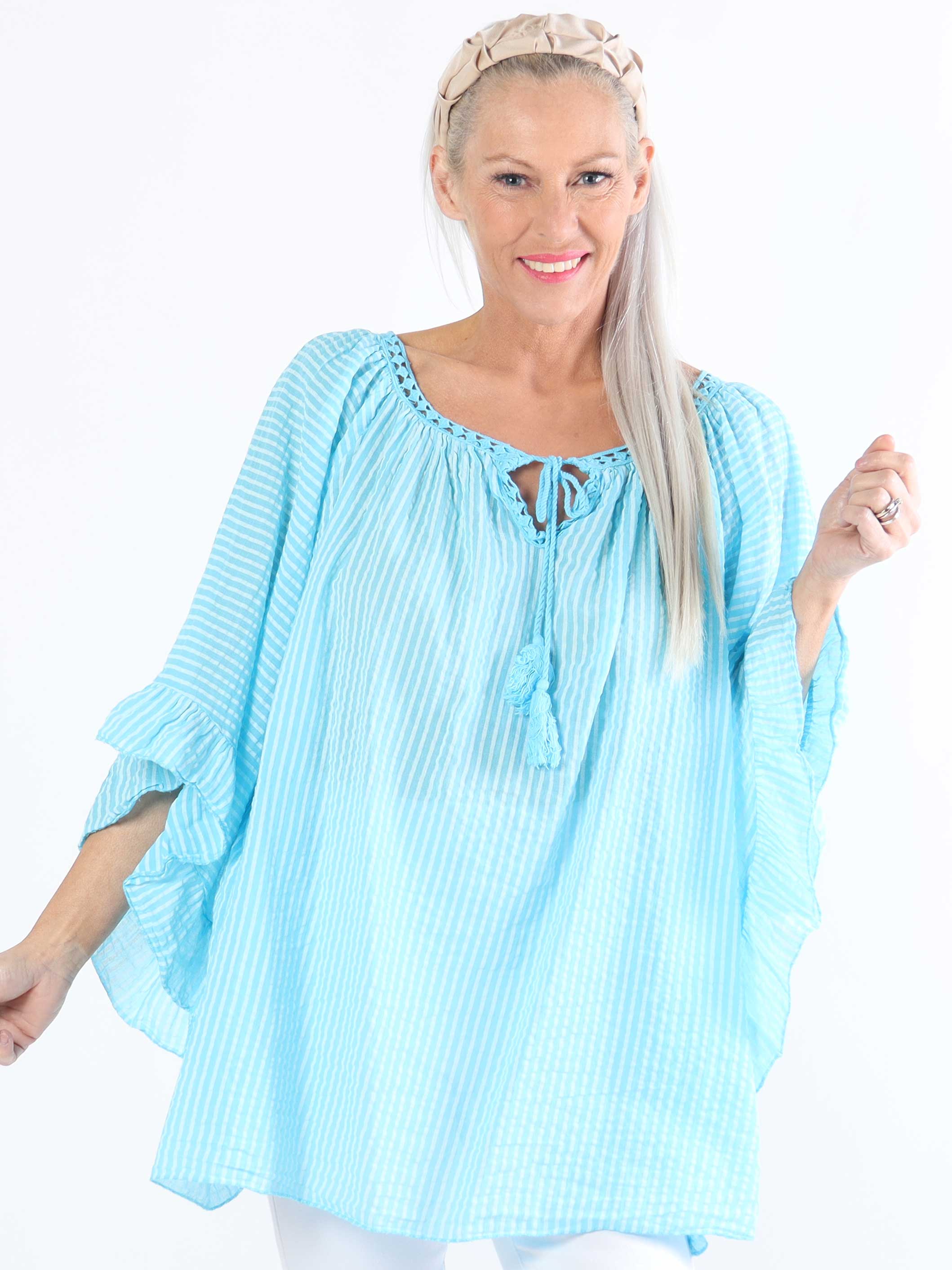 Marija - Söt randig plus size-tunika med vackra ärmar